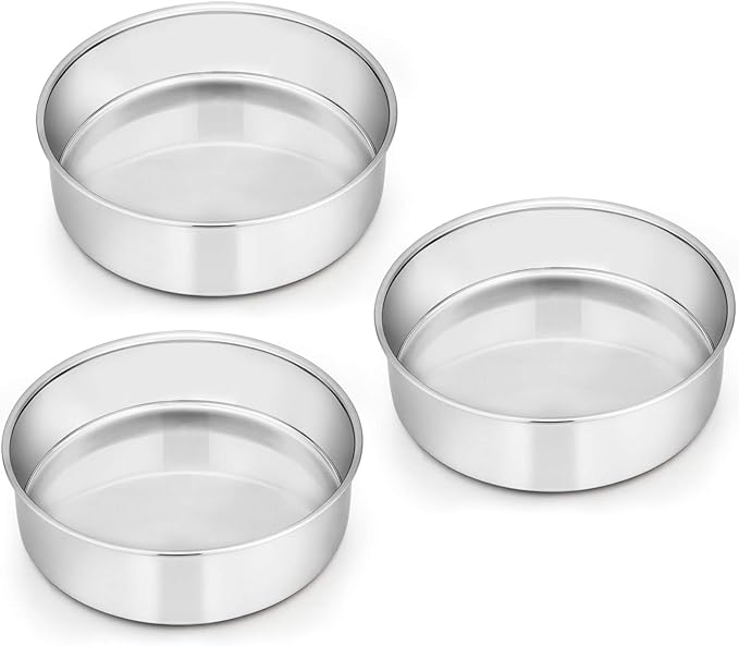 E-far 6 Inch Cake Pan Set of 3, Stainless Steel Round Smash Cake Baking Pans Tins, Non-Toxic & Healthy, Mirror Finish & Dishwasher Safe