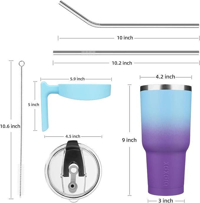 BJPKPK 40 oz Tumbler with Handle & Straw, Insulated Stainless Steel Mug | Double Wall Vacuum, Keeps Hot/Cold, Thermal Cup, BPA Free, Dishwasher Safe, Cupholder Fit, Coffee & Travel, Ocean Dream