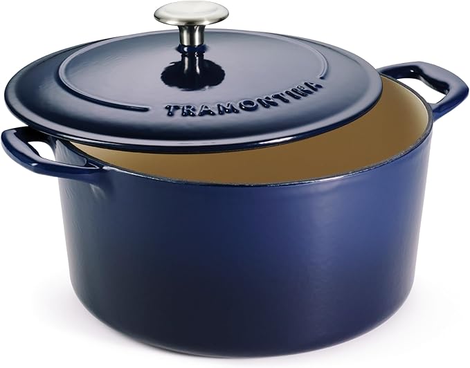 Tramontina Bestow Enameled Cast Iron 6.5-Qt Round Dutch Oven Pot with Lid | Great for Braising, Roasting and Bread Baking - Blue