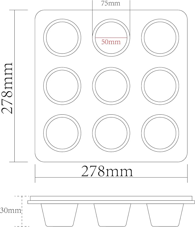 9-Cup Standard Muffin Pan, Nonstick Carbon Steel Cupcake Tin | Square 10.94-Inch Design for Medium Batches, Everyday Treats and Space-Saving Storage