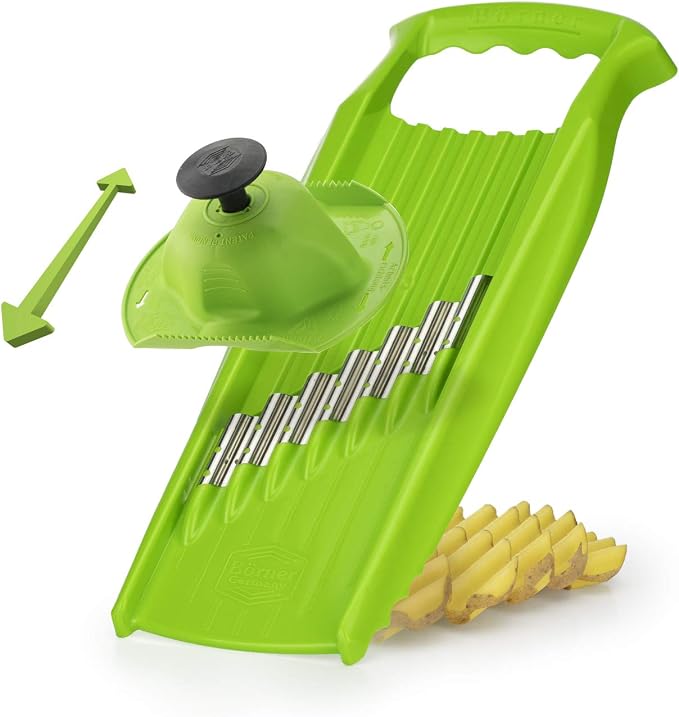 Börner Wave-Waffle XXL PowerLine Wavy Vegetable Cutter (Green) • Mandoline for Wave Cutting and Waffle XXL • Slicer for Lattice Potatoes and Wavy French Fries XXL