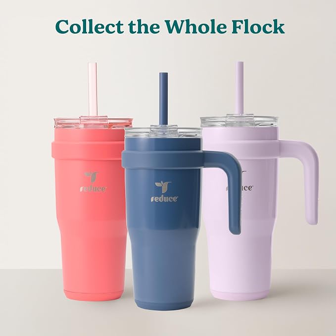 REDUCE 24 oz Stainless Steel Tumbler with Handle - Dual-Wall Vacuum Insulated Travel Mug, Sweat-Proof Lid & Reusable Straw - Keeps Drinks Cold for 24 Hrs, Fits Cupholders, Dishwasher Safe - Phantom