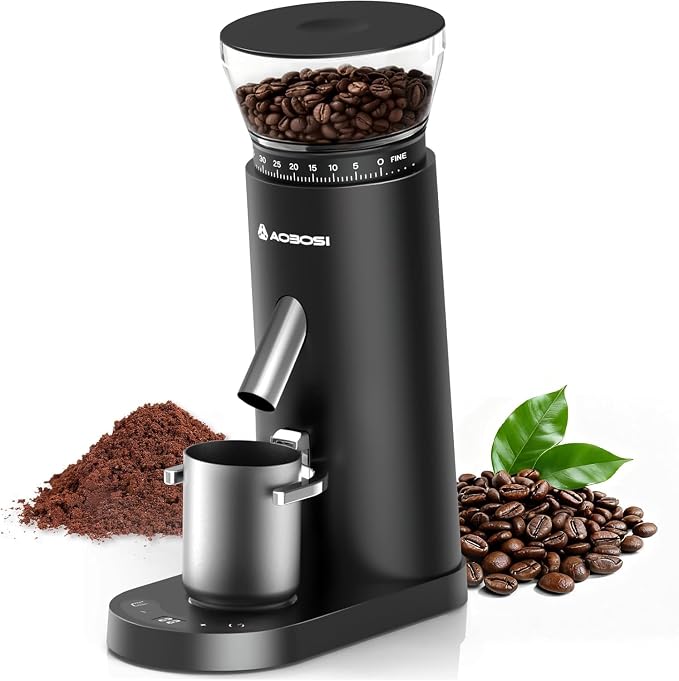 AAOBOSI Cordless Burr Coffee Grinder, Rechargeable with 60 Grind Settings & Anti-Static, Digital Timer Touchscreen, Portable Electric Grinder for Espresso, Pour Over, French Press, Travel, Camping