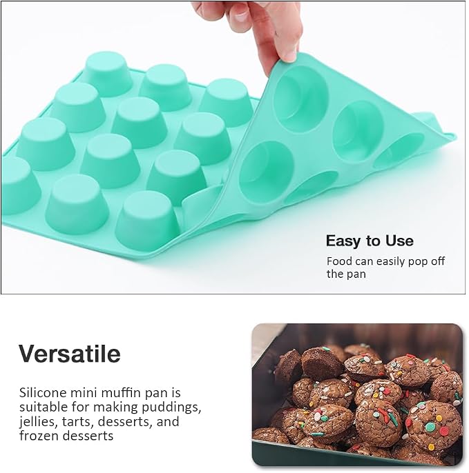 Silicone Mini Muffin Pan, 24 Cups Cupcake Pan, 2PCS | Nonstick, Heat-resistant, Reusable, for Making Muffin Cakes, Tart