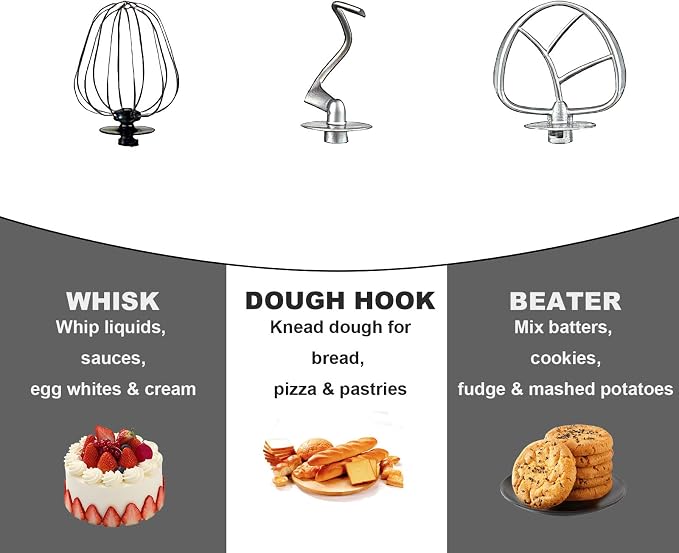 3-in-1 Stand Mixer with Meat Grinder Juicer for Kitchen | 6 Quart Tilt-Head Electric Mixer with Stainless Steel Bowl, 6+P Speeds, Dough Hook, Beater & Whisk