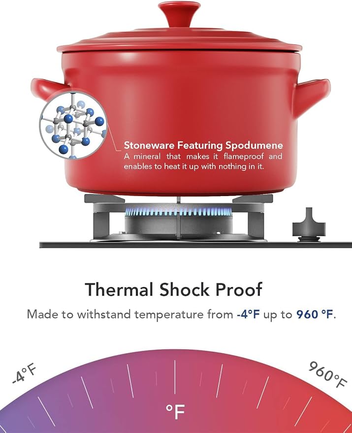 LE TAUCI 3 QT Ceramic Bread Baker with Lid for Sourdough, Covered Bread Baking Pot with Natural Steam Retention, Oven Safe to 500°F, Silicone Bread Sling Included, Chili Red