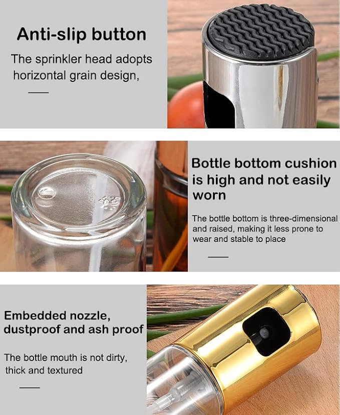 AKOAK 1 Count Cooking Oil Sprayer, 100ml Olive Oil Dispenser, Food Grade Clear Glass Spray Bottle, for Barbecue/Salad/Kitchen Baking (Gold)