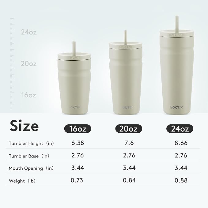 COKTIK 24oz Insulated Tumbler with Lid and Straw Iced Coffee Cup Reusable Stainless Steel Travel Mug Water Bottle Cupholder Friendly for Women Men Her Him (Almond Birch)