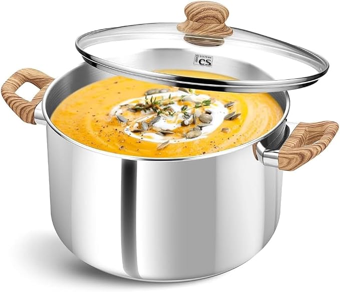 KOCH SYSTEME CS Stainless Steel Stock Pot with Lid, 6 Quart 18/10 Food Grade Soup Pot, Pasta Pot, Tri-Ply Base Cooking Pot for Induction Gas Electric Stoves, Dishwasher Safe Stockpot for Daily Cooking