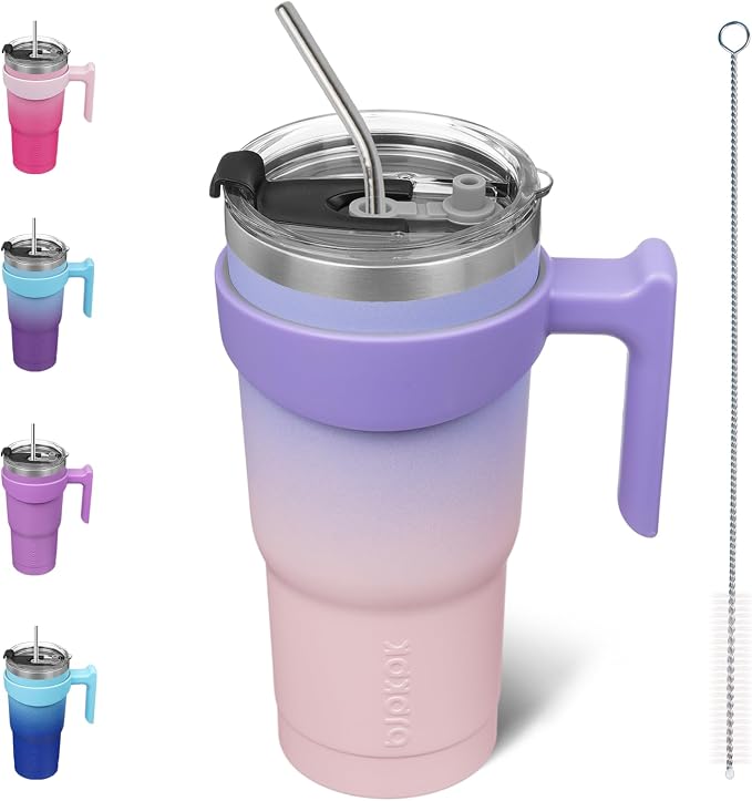 BJPKPK 20 oz Tumbler with Handle & Straw, Insulated Stainless Steel Mug | Double Wall Vacuum, Keeps Hot/Cold, Thermal Cup, BPA Free, Dishwasher Safe, Cupholder Fit, Coffee & Travel, Pastel Sunset