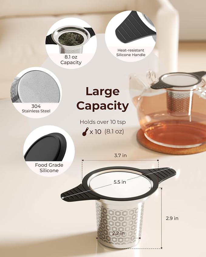 2 PCS 304 Stainless Steel Tea Infuser for Loose Leaf Tea Steeper | Extra Fine Mesh Large Tea Strainers & Filters with Food Grade Silicone, Tea Diffusers for Loose Tea, Cup, Mug, Teapot