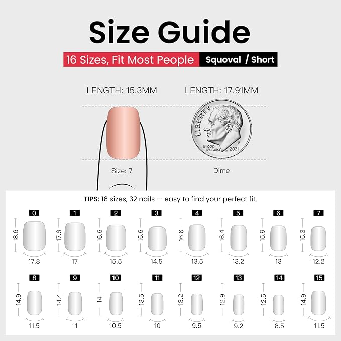 CurvLife Short Square Ombre Cat Eye Press On Nails, Cloud Fade Gray White | 32PCS, 16 Sizes, Salon-Quality Natural Fake Nails, Curved Fit, 7-14 Day Glue-On Wear, Reusable Stick-On Nails, Press-On Kit