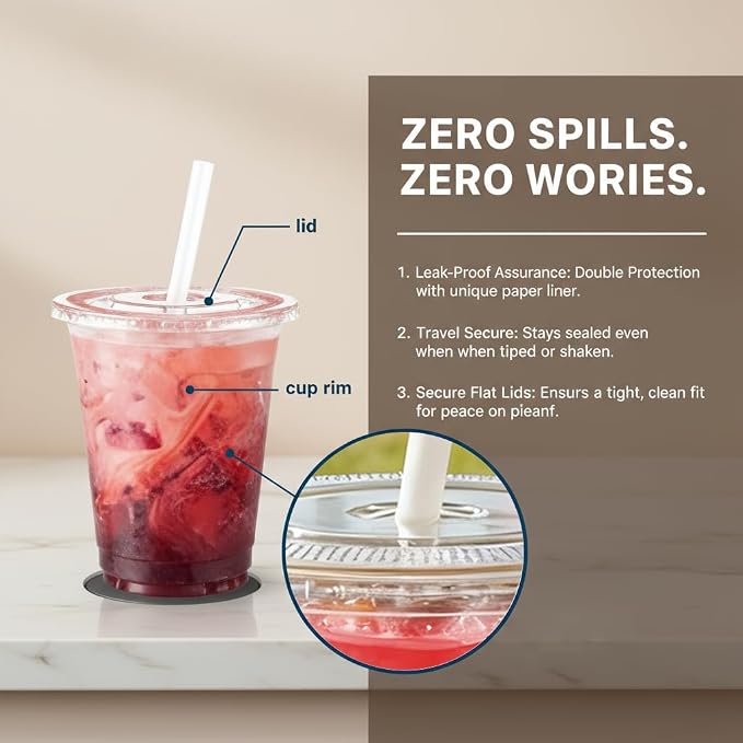 110 Pack 12 oz Disposable Clear Plastic Cups with Lids and Straws | To Go,BPA-Free,Heavy Duty,Leak-Resistant,for Iced Coffee,Cold Drink,Smoothie,Matcha,Juice,Dirty Soda,Party,Small Size,Bulk