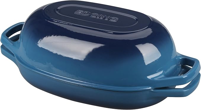EDGING CASTING Enameled Cast Iron Oval Dutch Oven Pot with Lid, Dutch Oven for Sourdough Bread Baking, Bread Oven, Bread Dutch Oven, Oval Bread Pan, 5qt, Lake Blue