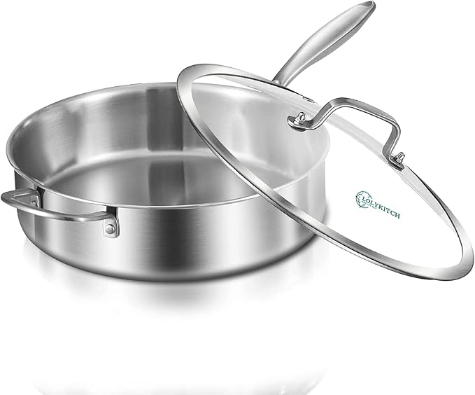 LOLYKITCH 3-Quart Saute Pan with Lid | 10-Inch Deep Frying Pan | Dia 26CM | Small | Tri-Ply Stainless Steel Clad | Dishwasher & Oven Safe | Compatible for All Cooktops | Riveted Handle | 2-3 Servings