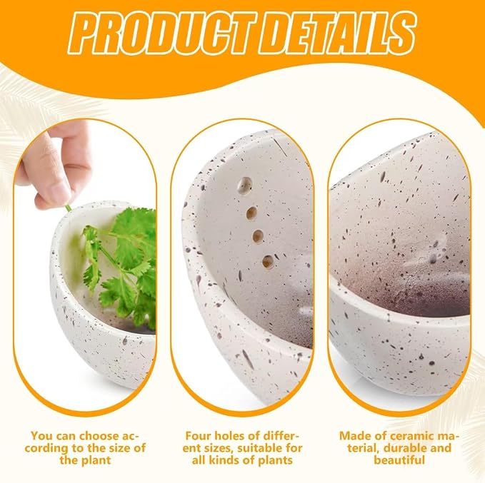 Handmade Ceramic Herb Stripper Bowl - Kitchen Herbs Leaf Stripping Tool Pottery Herb Peeler for Kale, Thyme, Basil, Rosemary (White)