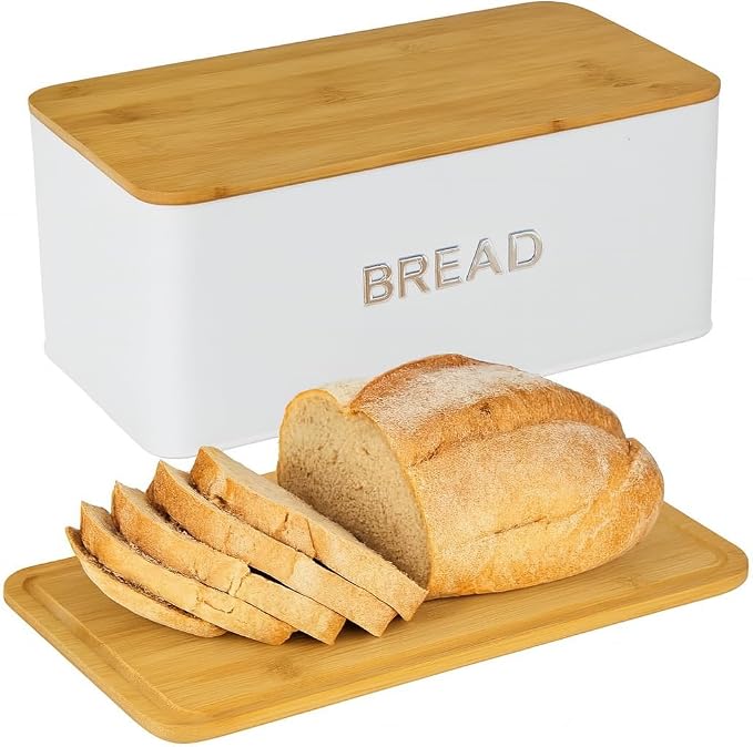 Bread Box for Kitchen Countertop, Homemade Bread - Bamboo Cutting Board Lid | Large Bread Box for Homemade Bread - Storage Bread Box with Cutting Board Lid