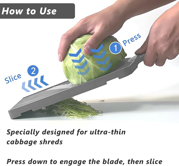 Large Cabbage Slicer, 1mm Ultra-Thin Mandoline Slicer with Safety Guard & Cleaning Brush, Stainless Steel Vegetable Shredder for Coleslaw, Sauerkraut, Salad, Onion, Potato Chips, Gray
