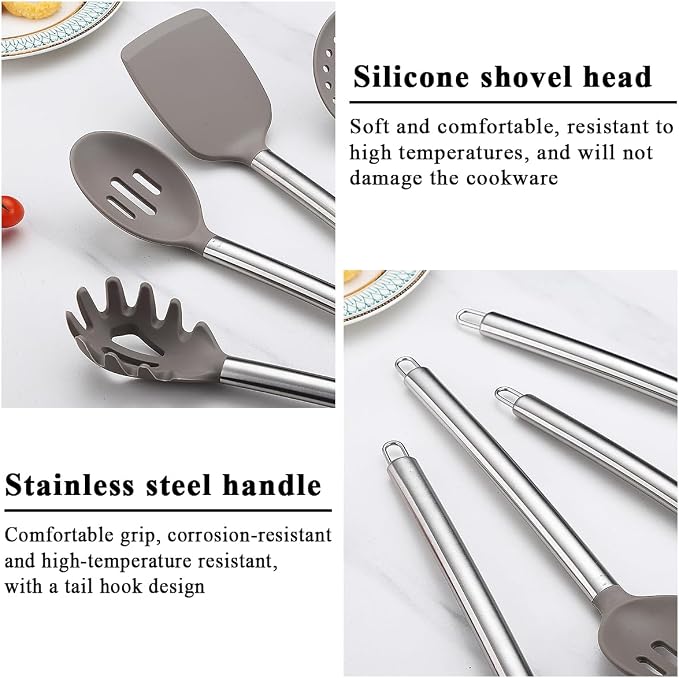 Kitchen Utensils Set, Kyraton 38 Piece Silicone kitchen Cooking Utensils Set with Utensil Rack, Spoon Spatula Set, Non-Stick kitchen Gadgets, Dishwasher Safe