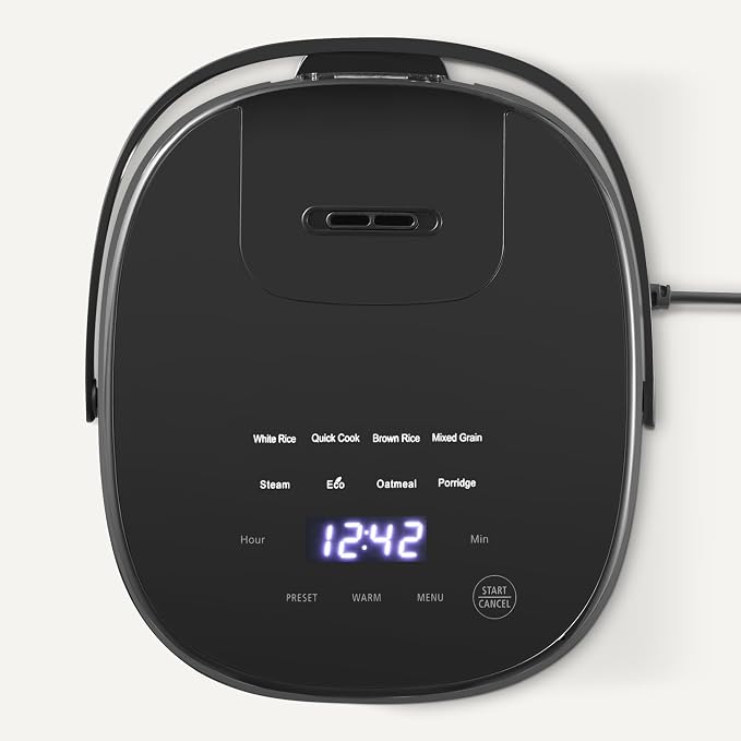 Amazon Basics Rice Cooker 6-cup Uncooked 12-cup Cooked, Micon with Fuzzy Logic, Keep Warm, Black