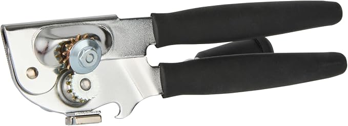 Restaurantware Stainless Steel Magnetic Manual Can Opener - German Standard Black Crank Can Opener with Magnet, Ergonomic Handle, Non-Slip - Heavy-Duty Hand Can Opener, Easy Turn, Sharp Blade