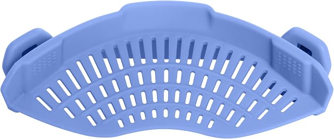 AUOON Pot Strainer Clip on Silicone, Large 10.45 x 4.33 in, Blue Velvet | Fits Pots Pans Bowls, Dishwasher Safe, for Pasta Noodles Vegetable Fruits, Space-saving Kitchen Gadget