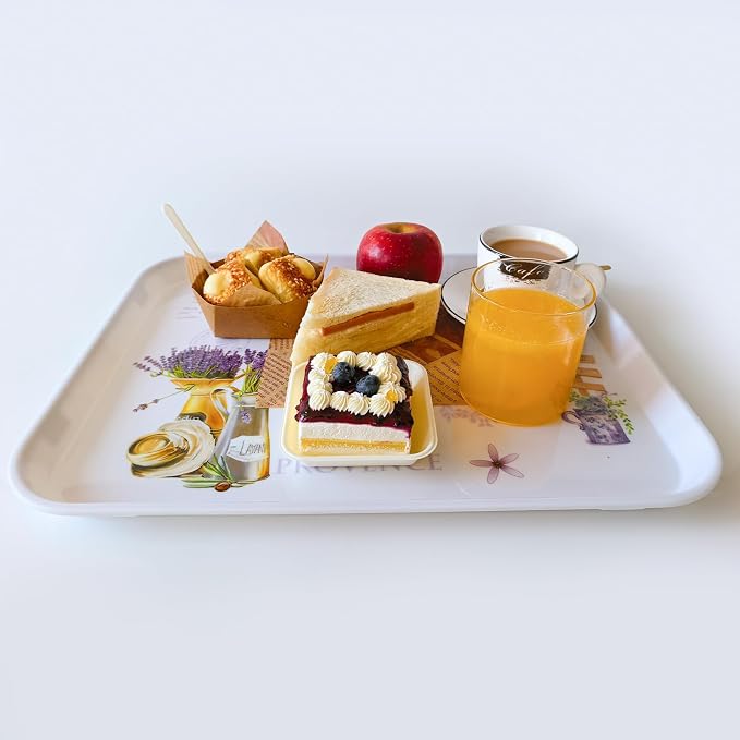Large Floral Melamine Serving Trays 2 Pack Rectangle Food Platter | Stackable, Reusable, Raised Edge, Rectangular, Easy Clean,For Gift, Party, Decor, Home, Restaurant Use,Household Dining