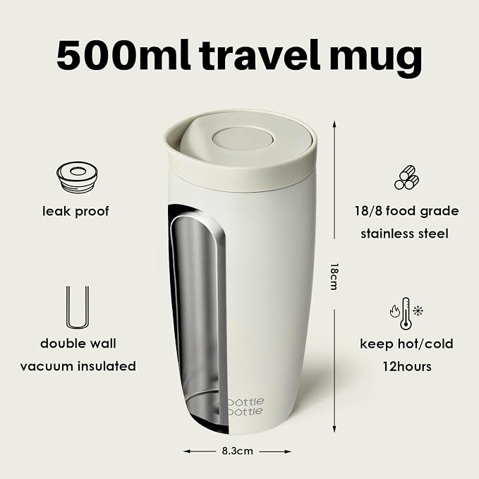 BOTTLE BOTTLE Insulated Coffee Tumbler with Push Button Lid 16oz(Gray) | Leakproof,Stainless Steel Travel Mug,Keeps Drinks Hot & Cold for 6 Hours,for Office & On the Go