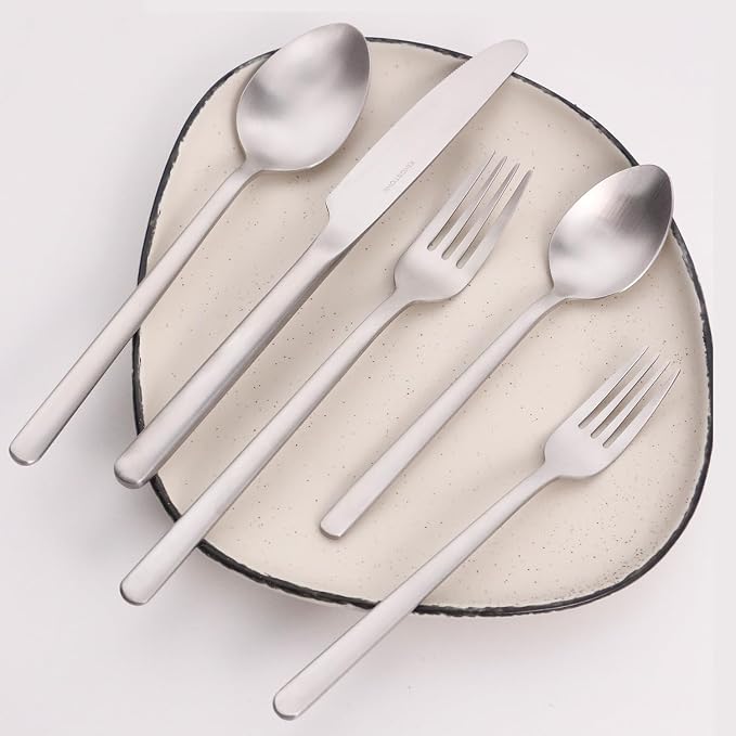 30 Pieces Silverware Set, Flatware Cutlery Set for 6, 18/10 Stainless Steel Silverware Utensils Minimalist Design Dishwasher Safe, Matte Silver