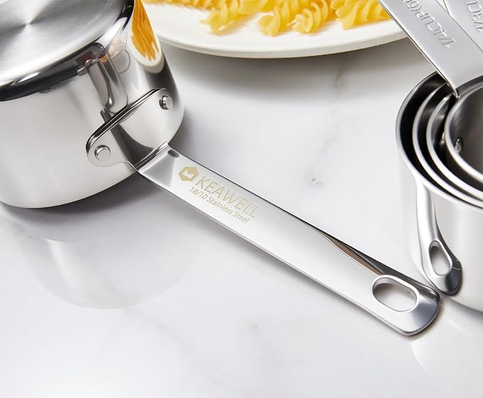 Premium 18/10 Measuring Cup Set (Silver, 5PC Measuring Cups) | 18/10 Stainless Steel Measuring Cup Set; 1/4, 1/3, 1/2, 2/3 and 1 Cup; Upscale, Stackable, Dishwasher Safe.