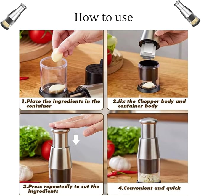 1PCS manual garlic press ，multifunctional manual chopper, stainless steel food dicer, garlic, pepper,pressing chopper