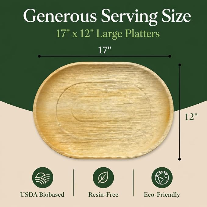 Disposable 17" x 12" Bamboo Trays (10 pieces) Bamboo Serving Platters, Disposable Boards, Eco-Friendly Dinnerware For Weddings, Catering, Events
