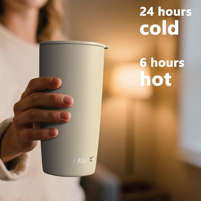TILUCK 20 oz Insulated Coffee Tumbler with BPA-Free Lid | Travel Coffee Mug, Dishwasher Safe, Cup Holder Friendly, Double-Wall Vacuum Insulation for Hot & Cold Drinks,Matte MistyGray