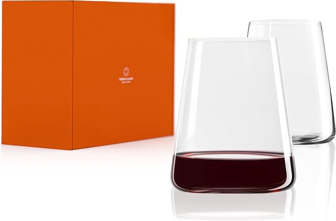 Stölzle Lausitz Stemless Red Wine Glass Power Set of 2, 17.5 oz – Modern Stemless Wine Glasses for Maximum Aroma – Flat Red Wine Glasses in Crystal Glass–Dishwasher & Break-Resistant, Made in Germany