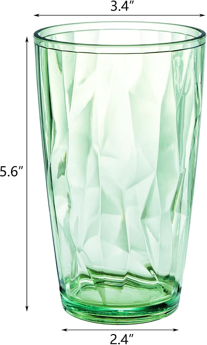Hedume 6 Pack 17oz Premium Drinking Glasses, Set of 6 Stackable Tumbler Cups, Plastic Water Cups, BPA Free