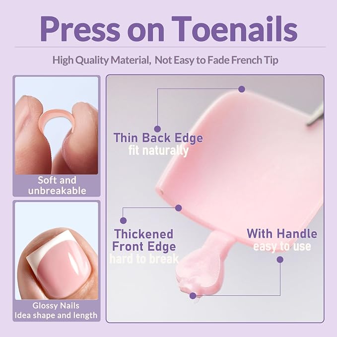 AddFavor 160pcs French Tip Toe Nail Press ons - Pink Press on Toenails for Women, Full Cover Toe Press on Nails with Adhesive Tabs, Fake Toenails Tips