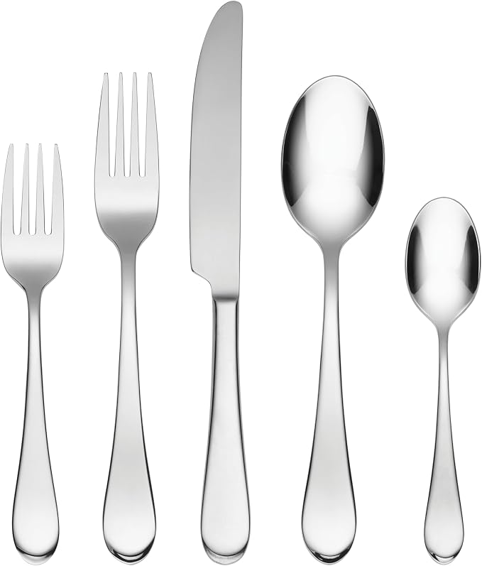 Oneida Icarus 45-Piece Flatware Set, Service for 8, Silver | mirror finish, dishwasher safe | includes serving spoons and utensil set | heavy duty, cutlery set for kitchen and dining