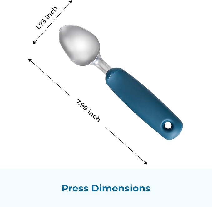 OOU Ice Cream Scoop, Stainless Steel Dessert Scoop with Premium Zinc Alloy Construction, Comfortable Ergonomic TPE Non-Slip Grip Handle, Blue