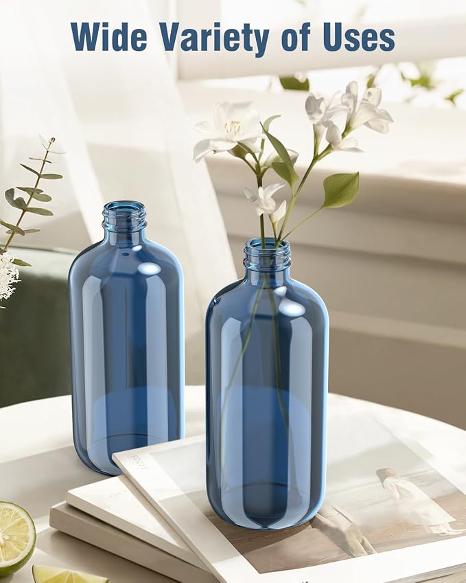 Bontip Glass Spray Bottle 16 oz for Cleaning, Plants (2 Pack, Indigo Blue) | Refillable indigo spray bottle Set, BPA-free eco glass, With labels and funnel, Great for cleaners, plant misting, hair care