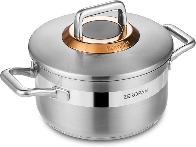 Hybrid Nonstick 4-Quart Stockpot,9.5 Inch Stainless Steel Stockpot with Lid,Non-stick Soup Pot,PFAS PFOA PTFE Free,Dishwasher-Friendly, Oven-Safe Up to 600°F,Compatible with All Cooktops