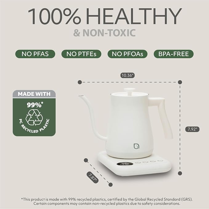 WILLOW ECO SERIES Gooseneck Electric Kettle with 5 Temperature Presets and Keep Warm Feature, 0.8L Pour Over Kettle for Coffee & Tea 1200W Quick Heating with 100% Stainless Steel Interior Water Heater