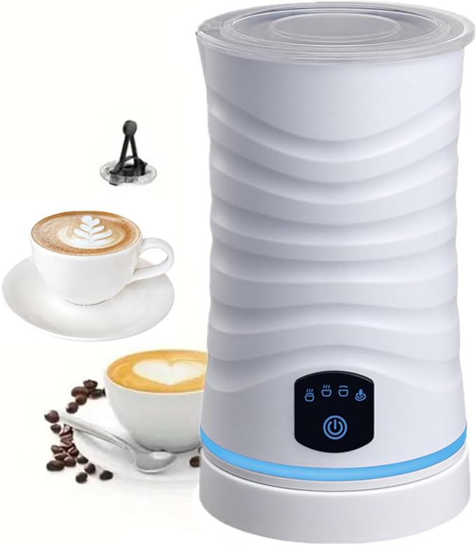 Milk-Frother, 4-in-1 Milk-Steamer-and-Frother, Hot & Cold Foam Milk Warmer with Temperature Control, Auto Shut-Off Frothers for Coffee, Latte, Cappuccino, Macchiato (White)
