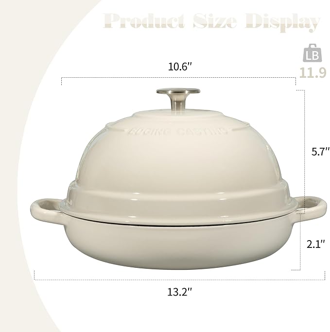 EDGING CASTING Enameled Cast Iron Dutch Oven Pot with Lid, Round Bread Oven for Homemade Sourdough Bread Baking, 6 Quart, White