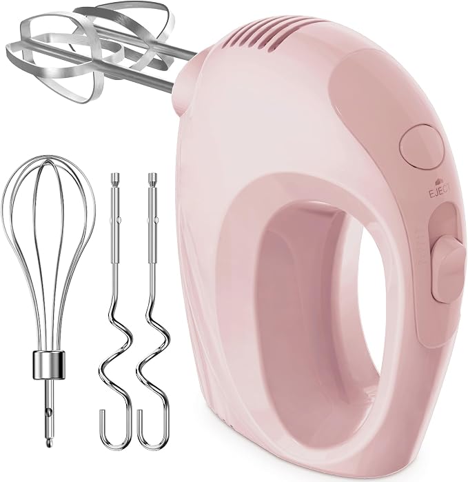 Handmixer Electric Handheld - 7 Speed Portable Kitchen Mixer Electric with 5 Stainless Steel Accessories Whisk, Food Beater for Whipping Mixing Cookies Cakes Home (CX6613-PK)