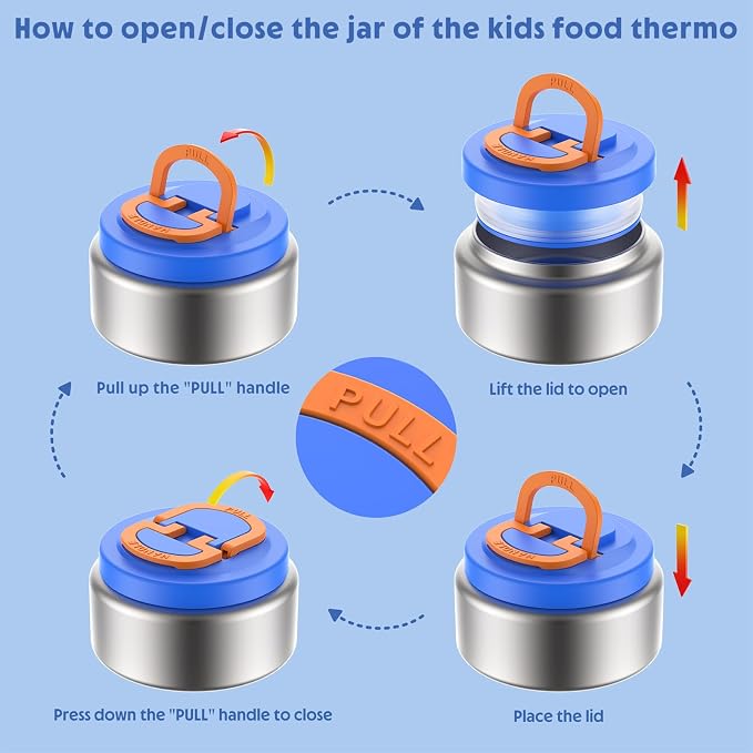 Upgraded Kids Lunch Box with Thermo for Hot Food 1400ml Child Bento Box for Kids with 5oz Small Thermo for Boys Girls with Fork Spoon Leakproof for Dining Out School Work Picnic-Blue