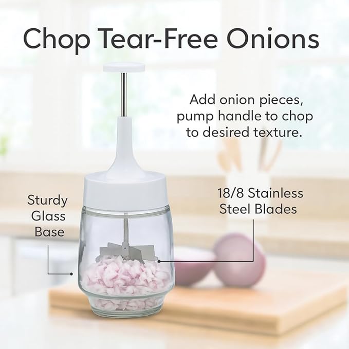 HIC Kitchen Old Fashioned Onion Chopper, Glass, 18/8 Stainless Steel Plane-Edge Blades For Onions, Eggs, Product, Nuts