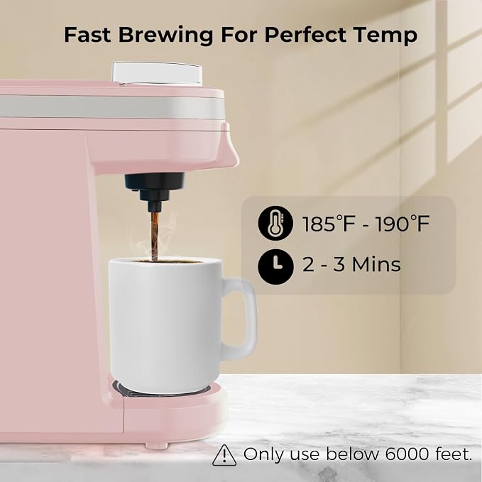 CHULUX Mini Single Serve Coffee Maker for K Cup, Fast Heating, Dusty Rose | Fast-Heating Boiler System, Single Cup Brewing, Portable Compact Design, Four-Hole Multi-Stream Needle, Adjustable Drip Tray