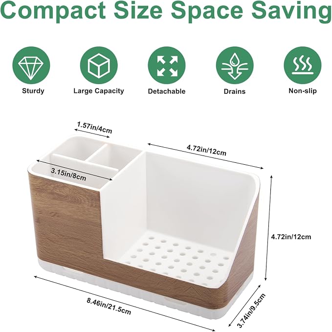 Toothbrush Holders for Bathrooms Countertop Organizer (Wood Grain) | Easy To Clean, Drainage, Non-Slip, Detachable, Kids Electric Toothbrush and Toothpaste Holder
