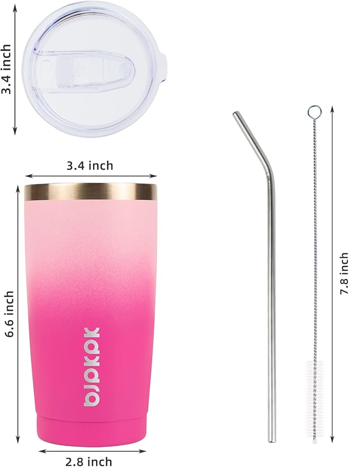 BJPKPK 20 oz Coffee Tumbler with Lid & Straw, Insulated Stainless Steel Mug | Double Wall Vacuum, Keeps Hot/Cold, BPA Free, Leak Proof, Iced Coffee Cup Fit Car Holder, Travel & Beach, Cherry Blossom