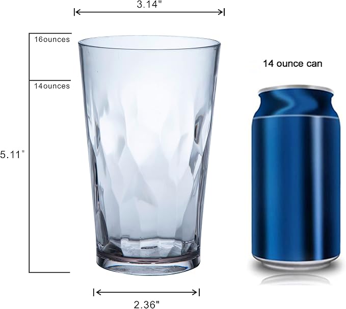 JGIRL Unbreakable Plastic Drinking Glasses,Set of 6,16 Ounces (white) | 16 oz plastic Tumbler Cups, Shatterproof Drinking Cups, Plastic glass cup,cups for kitchen ,cup set, Dishwasher Safe